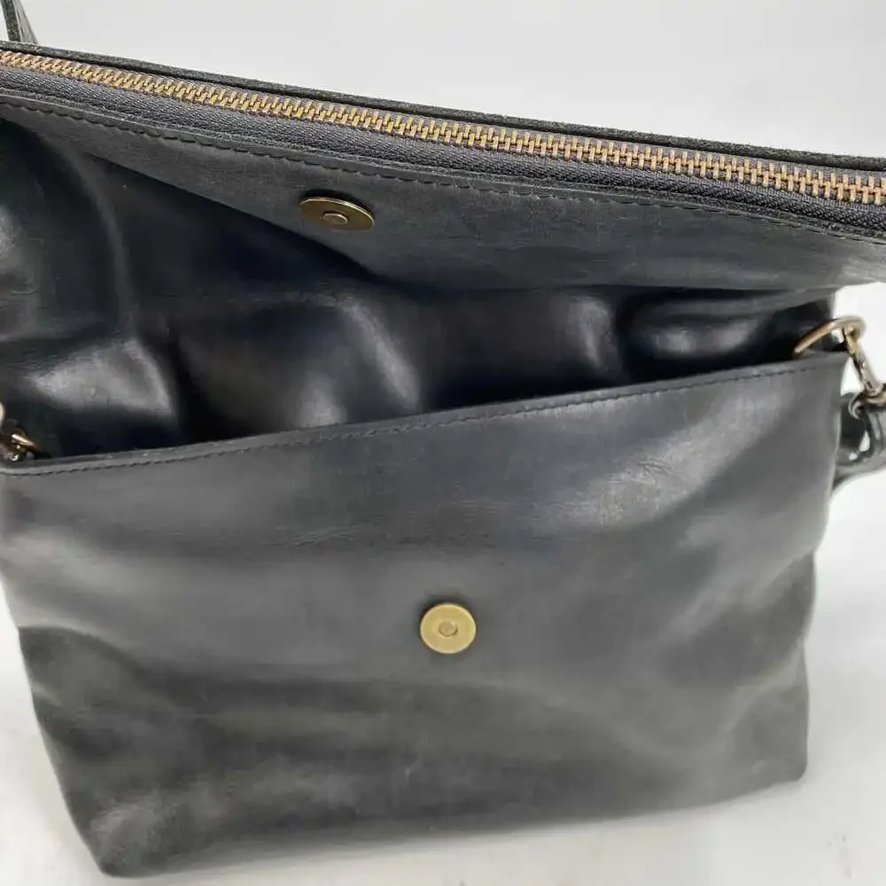 Able Black Leather Crossbody Bag | OS Regular Fold-Over Zip